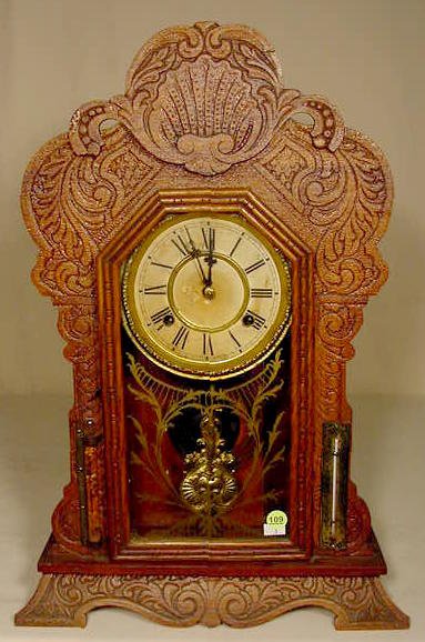Waterbury Davis parlor clock with thermometer &amp; barometer: — Antique Clocks Price Guide