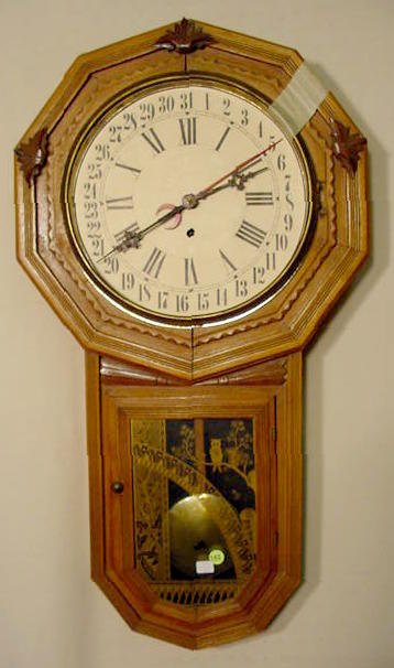 Gilbert Star Drop oak regulator with calendar: — Antique Clocks Price Guide
