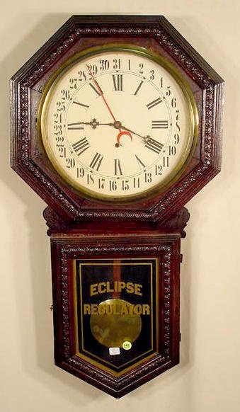 Eclipse long drop regulator with calendar: — Antique Clocks Price Guide