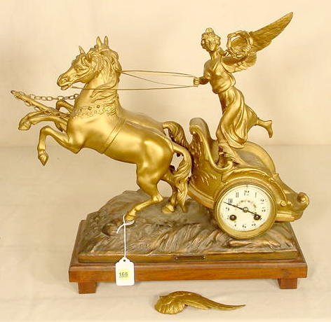 French Moreau Angel &amp; Chariot statue clock: "Char De La Victoire"; — Antique Clocks Price Guide