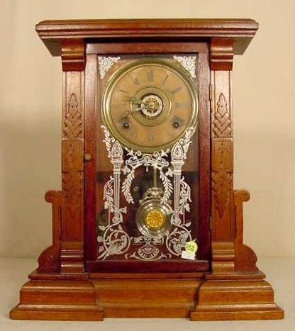 Ingraham walnut shelf clock with alarm: — Antique Clocks Price Guide