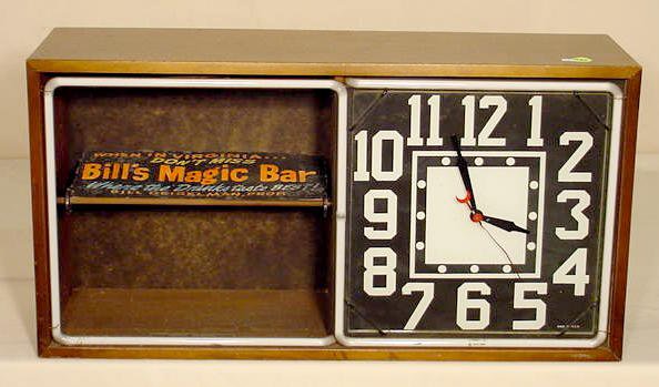 Blue neon action advertising clocks: — Antique Clocks Price Guide