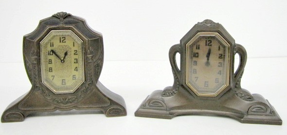 2 Metal Case Art Nouveau Dresser Clocks — Antique Clocks Price Guide