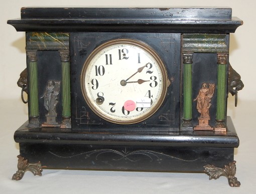 Sessions Black Mantle Clock w/Ladies and Lion Head — Antique Clocks Price Guide