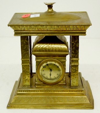 Brass and Slag Glass Shelf Clock — Antique Clocks Price Guide
