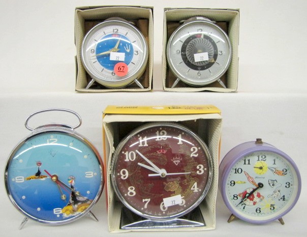 Group of 5 Contemporary Keywind Alarm Clocks — Antique Clocks Price Guide
