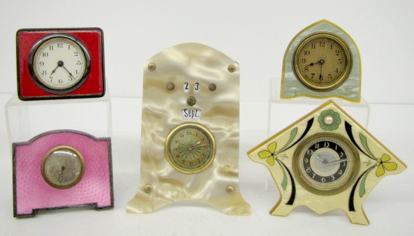 5 Celluloid and Enamel Dresser Clocks — Antique Clocks Price Guide