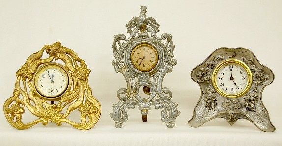 Group of 3 Metal Novelty Dresser Clocks — Antique Clocks Price Guide