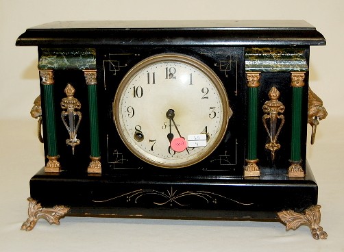 Sessions Black Mantle Clock W/ Lion Heads — Antique Clocks Price Guide