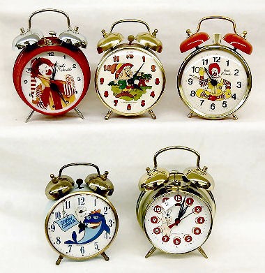 5 Advertising 2-Bell Alarm Clocks — Antique Clocks Price Guide