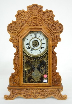 Fancy Oak Kitchen Clock w/ Alarm — Antique Clocks Price Guide