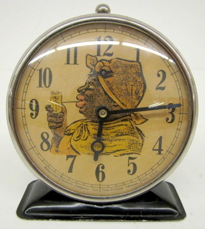 Lux Black Mammy Smoking Pipe Alarm Clock — Antique Clocks Price Guide