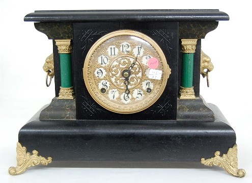 Sessions Fancy Dial T and S Black Mantle Clock — Antique Clocks Price Guide