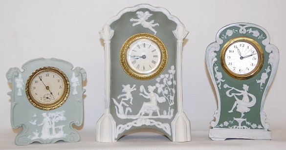 Group of 3 Green Jasperware Dresser Clocks — Antique Clocks Price Guide