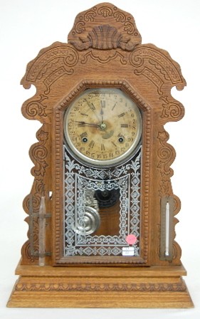 Ansonia Oak Calendar Kitchen Clock w/Therm/Baro. — Antique Clocks Price Guide