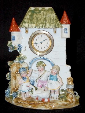 Antique Bisque Children w/Geese Clock — Antique Clocks Price Guide