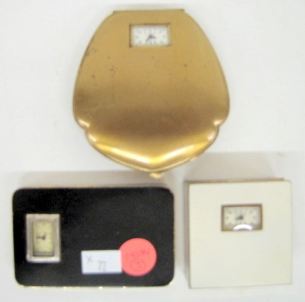 Group of 3 Vintage Metal Clock/Compacts — Antique Clocks Price Guide