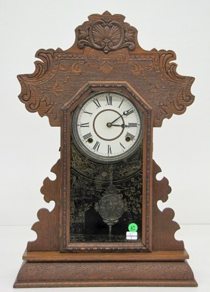 Oak Carved Ingraham Kitchen Clock — Antique Clocks Price Guide