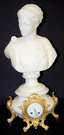 Romansque Marble Diane Gabis Statue Clock — Antique Clocks Price Guide