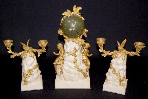 3pc. Signed Boisseaux French Marble Clock Set — Antique Clocks Price Guide