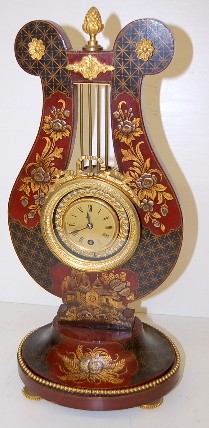 Maroon Chinosserie Lyre Clock — Antique Clocks Price Guide