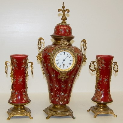 3pc. French Enamel Pottery Clock Set — Antique Clocks Price Guide