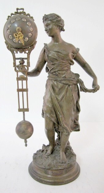 French Ball Swinging Arm Lady Statue Clock — Antique Clocks Price Guide