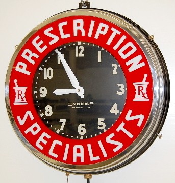 Glo Dial Pharmacy Advertising Neon Clock — Antique Clocks Price Guide