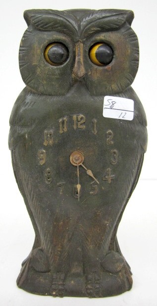 Carved Owl Moving Eye Clock — Antique Clocks Price Guide