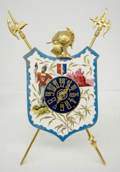 Porcelain Shield w/Falconer Easel Clock — Antique Clocks Price Guide