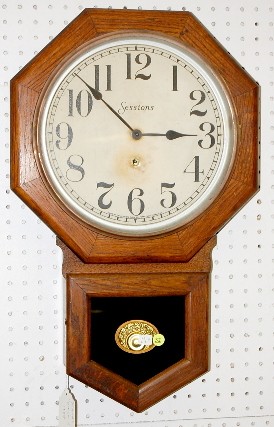 Antique Sessions Oak Octagon Short Drop Clock — Antique Clocks Price Guide