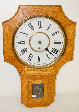 Oak Emperor Short Drop Schoolhouse Clock — Antique Clocks Price Guide