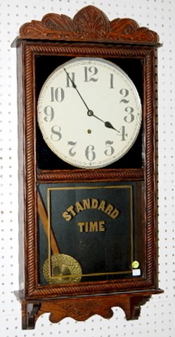 Antique Carved Oak Store Regulator Clock — Antique Clocks Price Guide