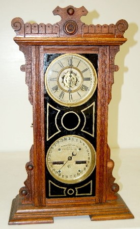 Oak Waterbury No. 44 Double Dial Calendar Clock — Antique Clocks Price Guide