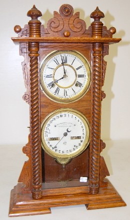 Oak Waterbury No. 40 Double Dial Calendar Clock — Antique Clocks Price Guide