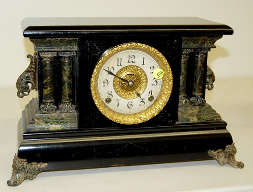 Ingraham Black Enamel Marbleized Mantle Clock — Antique Clocks Price Guide