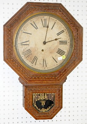 Pressed Oak Octagon Regulator B Short Drop Clock — Antique Clocks Price Guide