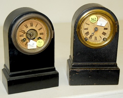 2 Small Antique Terry Iron Case Shelf Clocks — Antique Clocks Price Guide