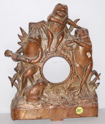 Cast Iron Clock Case w/ Musical Frogs — Antique Clocks Price Guide