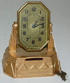 Lux Metal Deco Bank Dresser Clock — Antique Clocks Price Guide