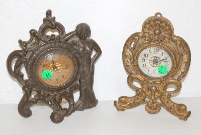 2 Antique Iron Clocks, Lady and Dolphin — Antique Clocks Price Guide