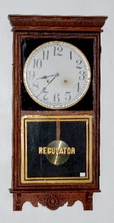 Sessions Oak Store Regulator Clock in Carved Case — Antique Clocks Price Guide