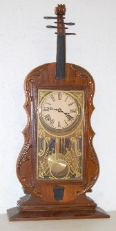 Figural Violin Clock, T and S, Paper Dial — Antique Clocks Price Guide