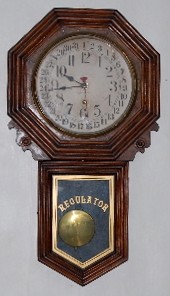 New Haven Oak Calendar School Clock, Long Drop — Antique Clocks Price Guide