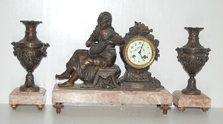 French 3 Piece Lady Musician Clock Set — Antique Clocks Price Guide