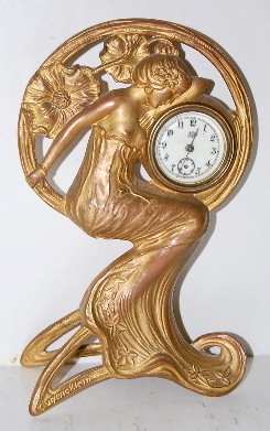 Art Nouveau Figural Lady Novelty Clock — Antique Clocks Price Guide