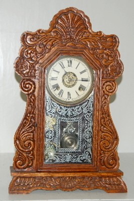 Pressed Oak Kitchen Clock W/ Alarm — Antique Clocks Price Guide