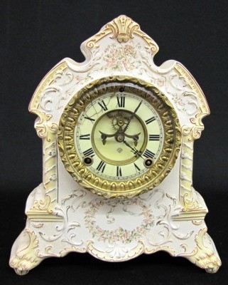 Antique Ansonia Floral China Clock — Antique Clocks Price Guide
