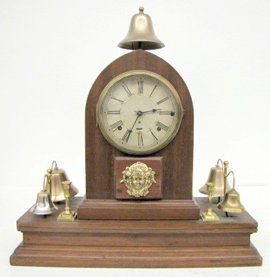 Antique Walnut Animated Bell Shelf Clock — Antique Clocks Price Guide