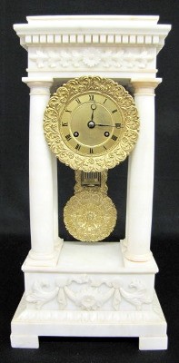 French Alabaster Empire 4 Column Clock — Antique Clocks Price Guide